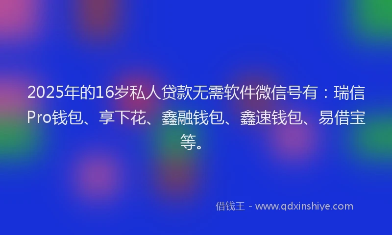 2025年的16岁私人贷款无需软件微信号有：瑞信Pro钱包、享下花、鑫融钱包、鑫速钱包、易借宝等。