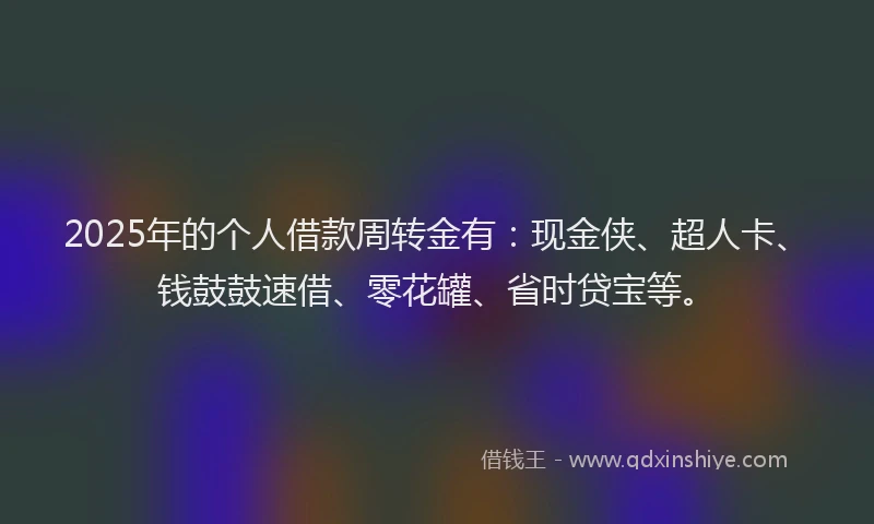 2025年的个人借款周转金有：现金侠、超人卡、钱鼓鼓速借、零花罐、省时贷宝等。