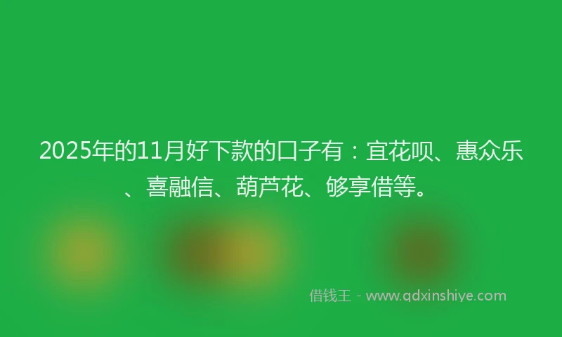2025年的11月好下款的口子有：宜花呗、惠众乐、喜融信、葫芦花、够享借等。