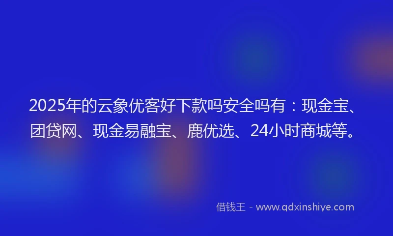2025年的云象优客好下款吗安全吗有：现金宝、团贷网、现金易融宝、鹿优选、24小时商城等。