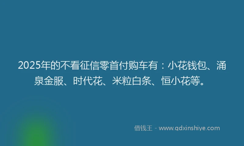 2025年的不看征信零首付购车有：小花钱包、涌泉金服、时代花、米粒白条、恒小花等。