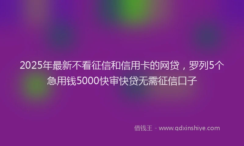 2025年最新不看征信和信用卡的网贷，罗列5个急用钱5000快审快贷无需征信口子