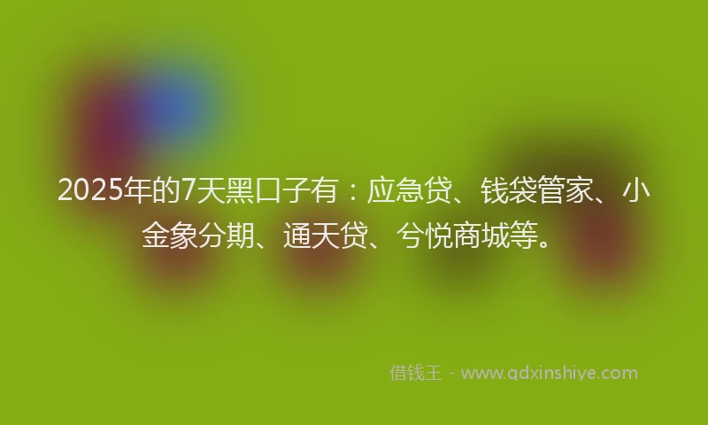2025年的7天黑口子有：应急贷、钱袋管家、小金象分期、通天贷、兮悦商城等。
