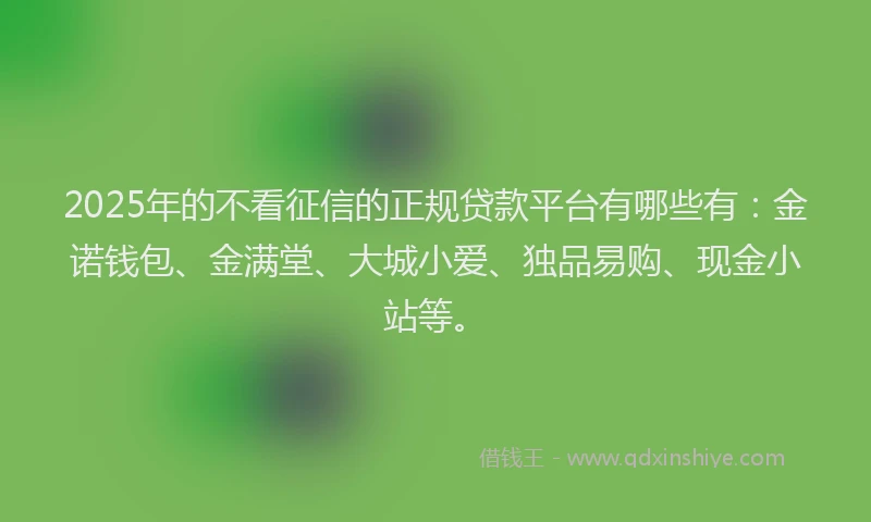 2025年的不看征信的正规贷款平台有哪些有：金诺钱包、金满堂、大城小爱、独品易购、现金小站等。