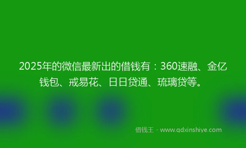 2025年的微信最新出的借钱有：360速融、金亿钱包、戒易花、日日贷通、琉璃贷等。