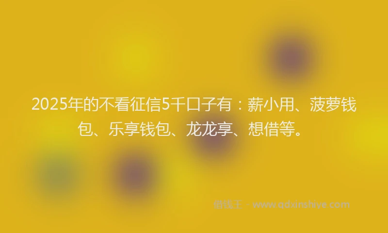 2025年的不看征信5千口子有：薪小用、菠萝钱包、乐享钱包、龙龙享、想借等。