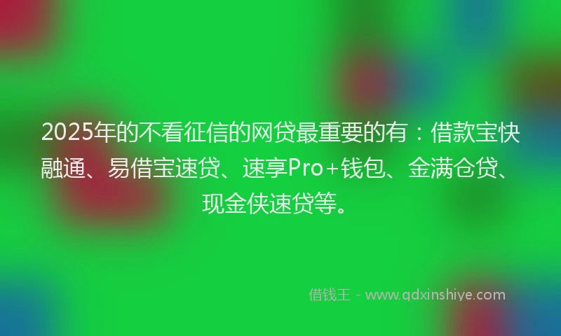 2025年的不看征信的网贷最重要的有：借款宝快融通、易借宝速贷、速享Pro+钱包、金满仓贷、现金侠速贷等。