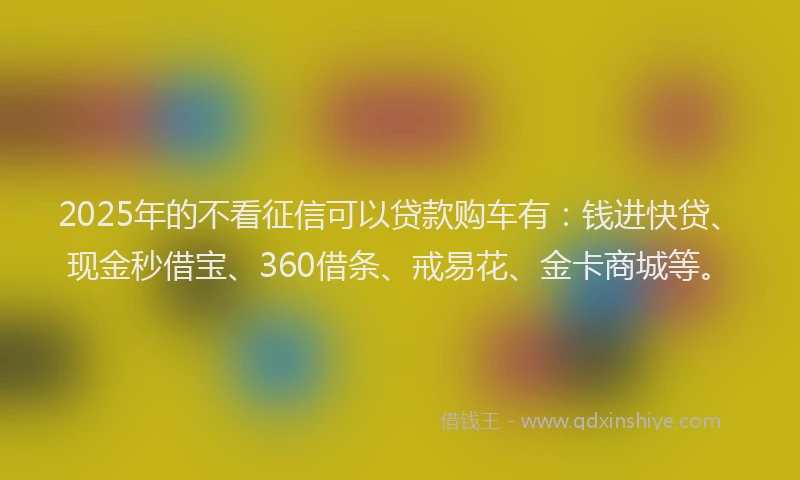 2025年的不看征信可以贷款购车有：钱进快贷、现金秒借宝、360借条、戒易花、金卡商城等。