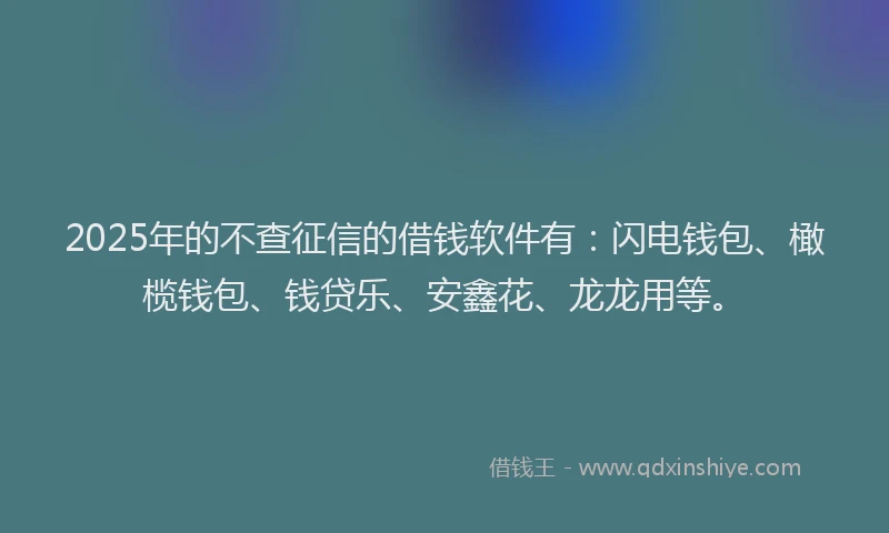 2025年的不查征信的借钱软件有：闪电钱包、橄榄钱包、钱贷乐、安鑫花、龙龙用等。