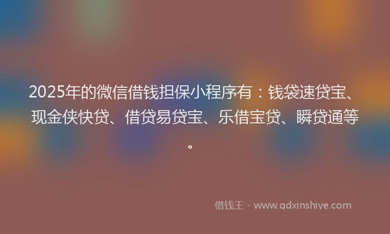 2025年的微信借钱担保小程序有：钱袋速贷宝、现金侠快贷、借贷易贷宝、乐借宝贷、瞬贷通等。