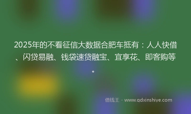 2025年的不看征信大数据合肥车抵有：人人快借、闪贷易融、钱袋速贷融宝、宜享花、即客购等。