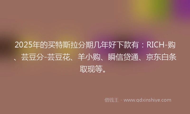 2025年的买特斯拉分期几年好下款有：RICH-购、芸豆分-芸豆花、羊小购、瞬信贷通、京东白条取现等。