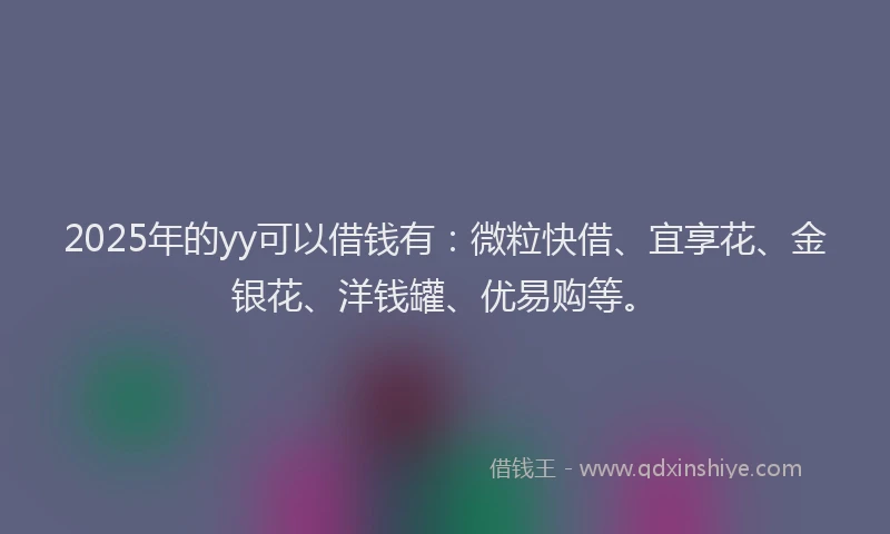 2025年的yy可以借钱有：微粒快借、宜享花、金银花、洋钱罐、优易购等。