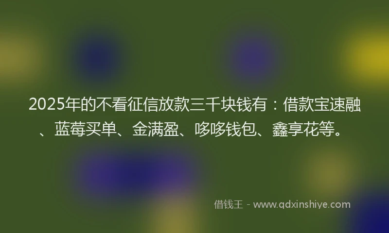 2025年的不看征信放款三千块钱有：借款宝速融、蓝莓买单、金满盈、哆哆钱包、鑫享花等。