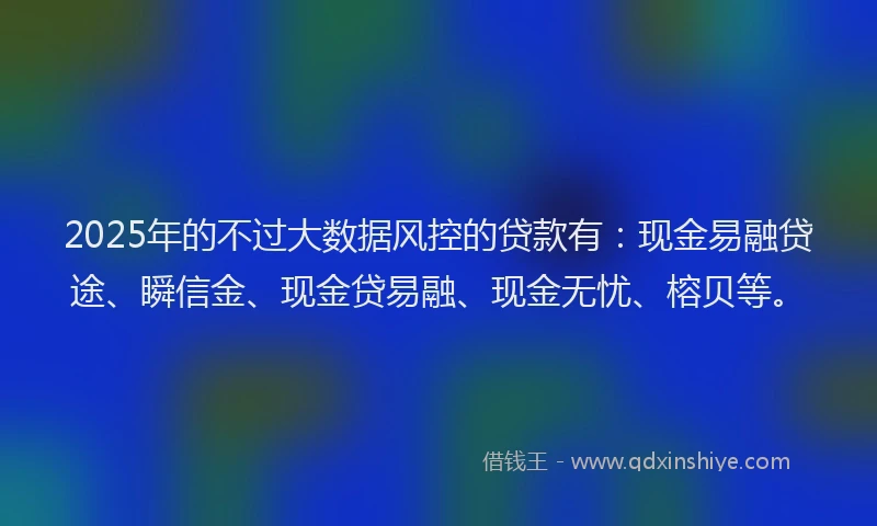 2025年的不过大数据风控的贷款有：现金易融贷途、瞬信金、现金贷易融、现金无忧、榕贝等。
