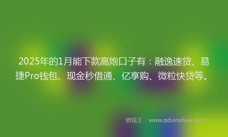 2025年的1月能下款高炮口子有：融逸速贷、易捷Pro钱包、现金秒借通、亿享购、微粒快贷等。