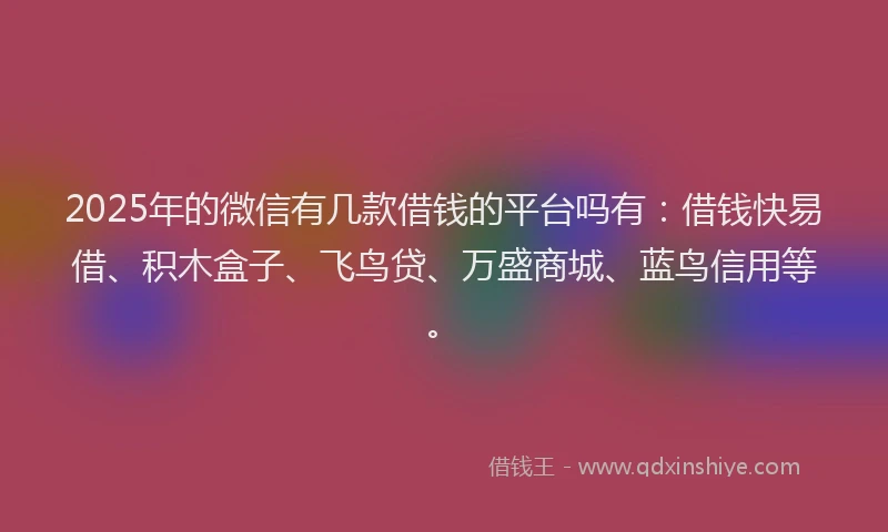 2025年的微信有几款借钱的平台吗有：借钱快易借、积木盒子、飞鸟贷、万盛商城、蓝鸟信用等。
