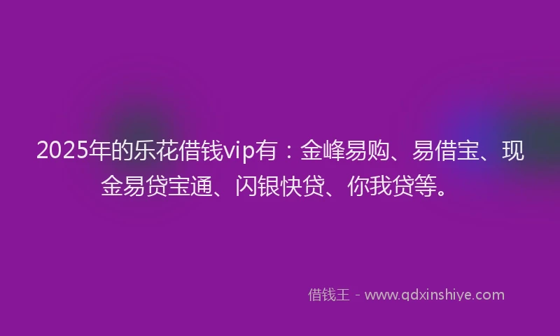2025年的乐花借钱vip有：金峰易购、易借宝、现金易贷宝通、闪银快贷、你我贷等。