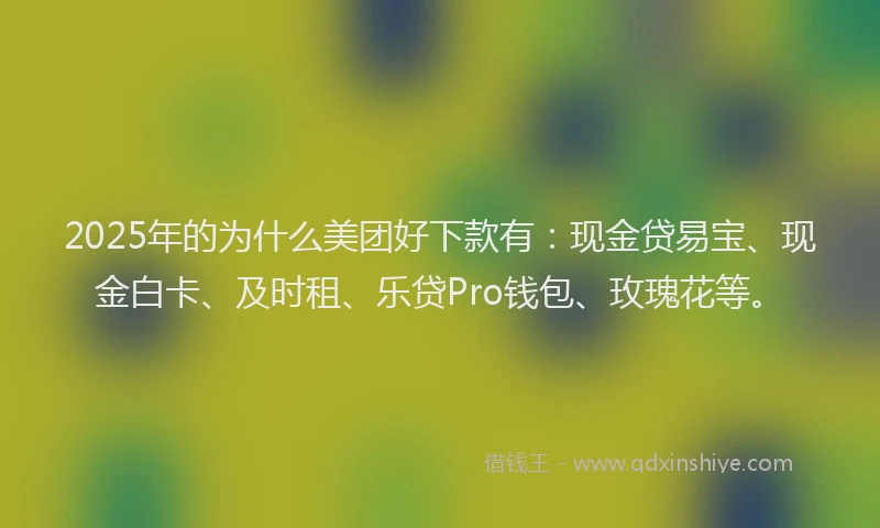 2025年的为什么美团好下款有：现金贷易宝、现金白卡、及时租、乐贷Pro钱包、玫瑰花等。