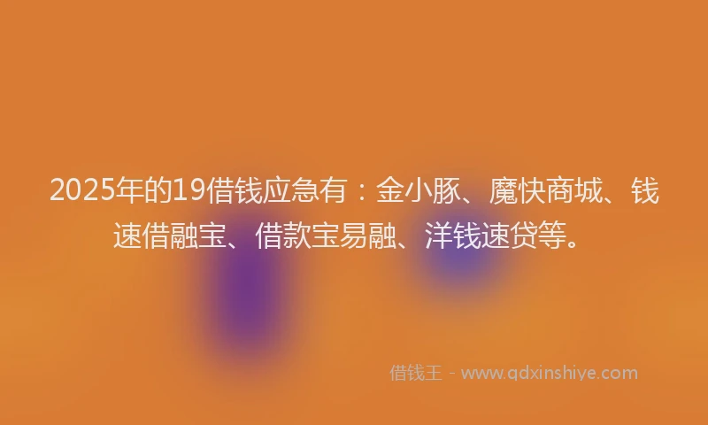2025年的19借钱应急有：金小豚、魔快商城、钱速借融宝、借款宝易融、洋钱速贷等。