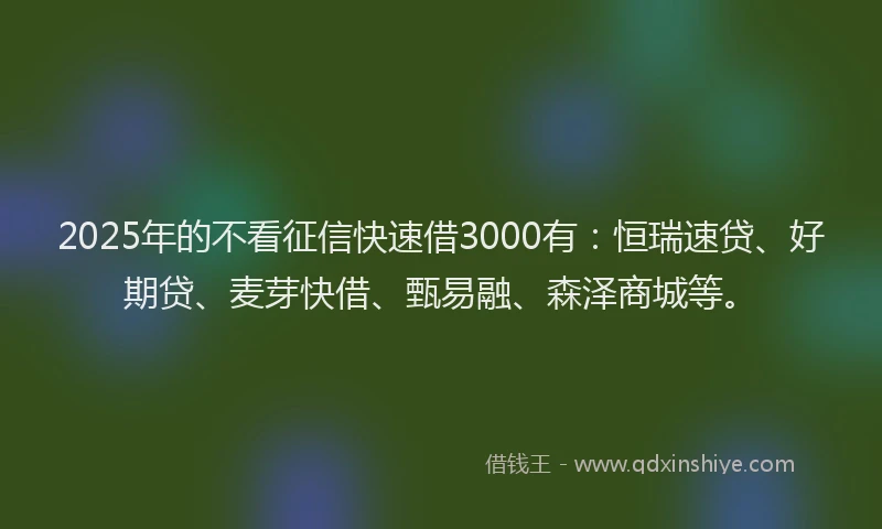 2025年的不看征信快速借3000有：恒瑞速贷、好期贷、麦芽快借、甄易融、森泽商城等。