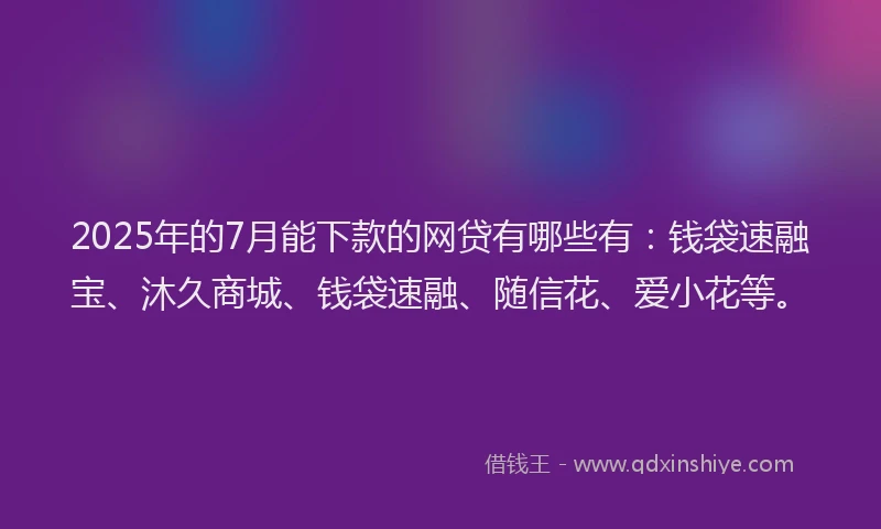 2025年的7月能下款的网贷有哪些有：钱袋速融宝、沐久商城、钱袋速融、随信花、爱小花等。