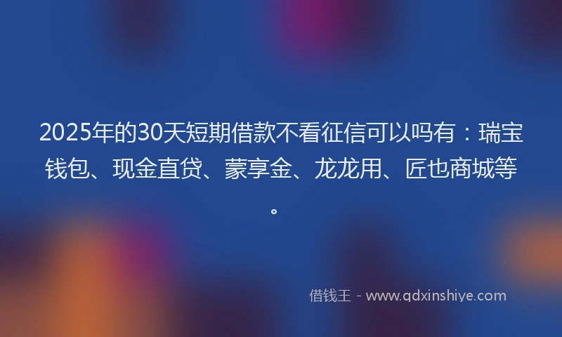 2025年的30天短期借款不看征信可以吗有：瑞宝钱包、现金直贷、蒙享金、龙龙用、匠也商城等。
