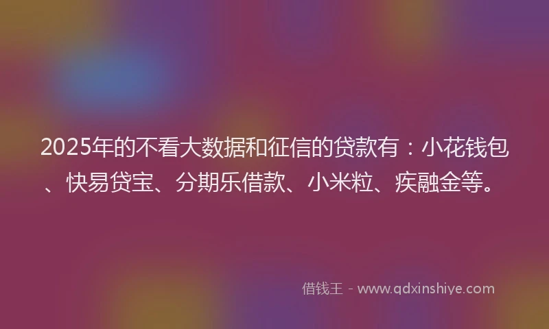 2025年的不看大数据和征信的贷款有：小花钱包、快易贷宝、分期乐借款、小米粒、疾融金等。