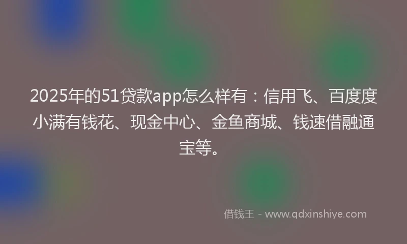 2025年的51贷款app怎么样有：信用飞、百度度小满有钱花、现金中心、金鱼商城、钱速借融通宝等。