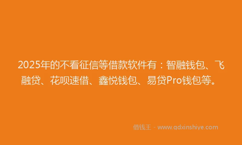 2025年的不看征信等借款软件有：智融钱包、飞融贷、花呗速借、鑫悦钱包、易贷Pro钱包等。