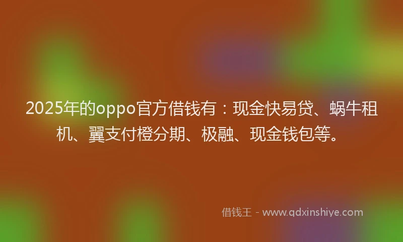 2025年的oppo官方借钱有：现金快易贷、蜗牛租机、翼支付橙分期、极融、现金钱包等。