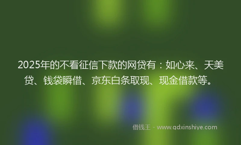 2025年的不看征信下款的网贷有：如心来、天美贷、钱袋瞬借、京东白条取现、现金借款等。