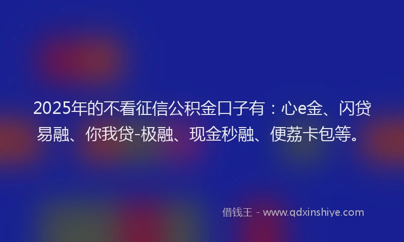 2025年的不看征信公积金口子有：心e金、闪贷易融、你我贷-极融、现金秒融、便荔卡包等。