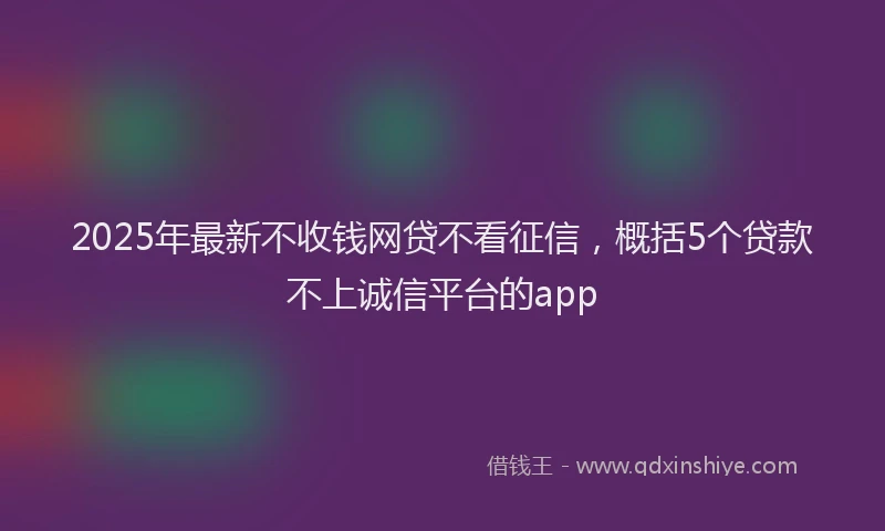 2025年最新不收钱网贷不看征信，概括5个贷款不上诚信平台的app