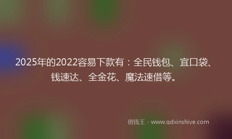 2025年的2022容易下款有：全民钱包、宜口袋、钱速达、全金花、魔法速借等。