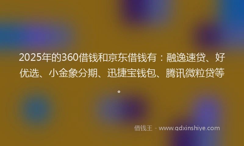 2025年的360借钱和京东借钱有：融逸速贷、好优选、小金象分期、迅捷宝钱包、腾讯微粒贷等。