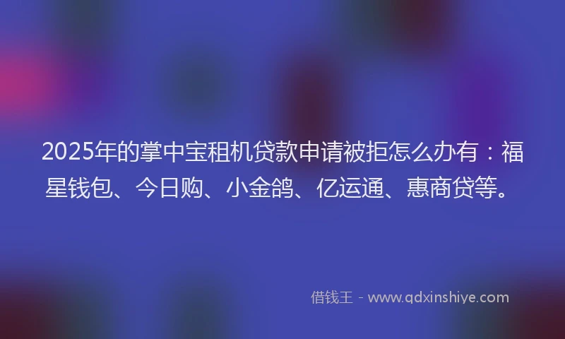2025年的掌中宝租机贷款申请被拒怎么办有：福星钱包、今日购、小金鸽、亿运通、惠商贷等。