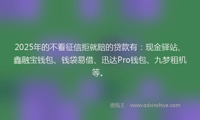 2025年的不看征信拒就赔的贷款有：现金驿站、鑫融宝钱包、钱袋易借、迅达Pro钱包、九梦租机等。