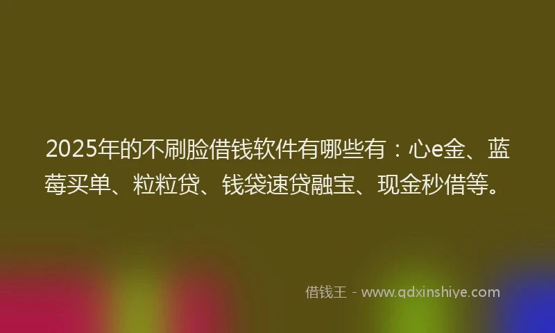 2025年的不刷脸借钱软件有哪些有：心e金、蓝莓买单、粒粒贷、钱袋速贷融宝、现金秒借等。