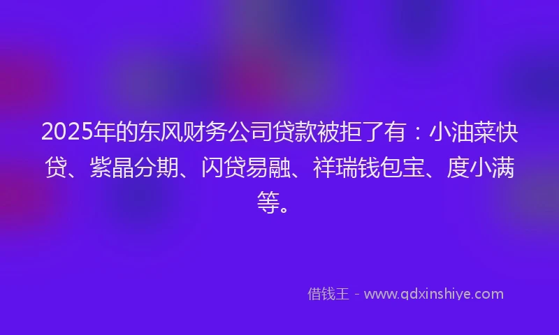 2025年的东风财务公司贷款被拒了有：小油菜快贷、紫晶分期、闪贷易融、祥瑞钱包宝、度小满等。