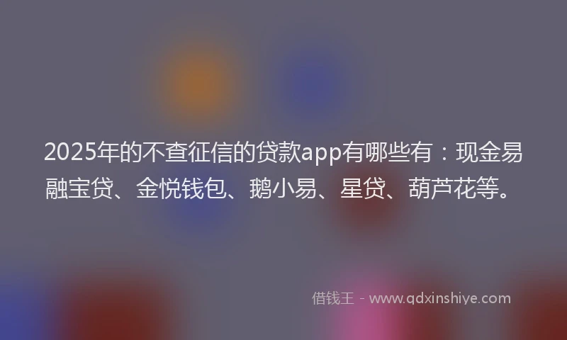 2025年的不查征信的贷款app有哪些有：现金易融宝贷、金悦钱包、鹅小易、星贷、葫芦花等。