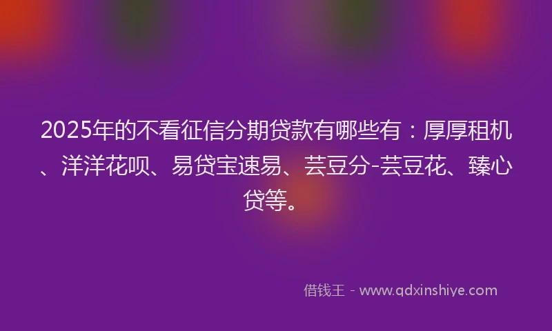 2025年的不看征信分期贷款有哪些有：厚厚租机、洋洋花呗、易贷宝速易、芸豆分-芸豆花、臻心贷等。
