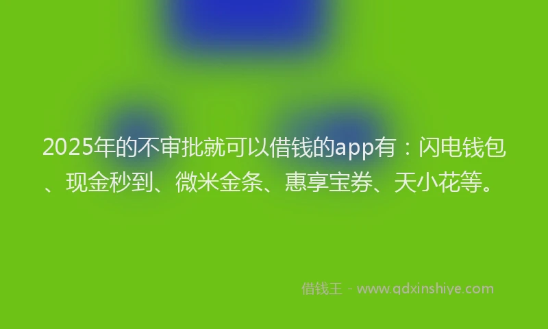 2025年的不审批就可以借钱的app有：闪电钱包、现金秒到、微米金条、惠享宝券、天小花等。