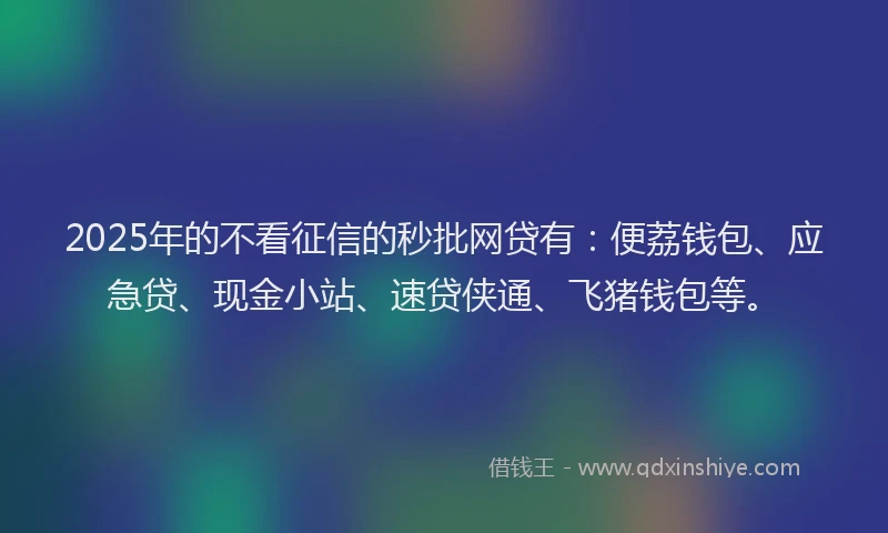2025年的不看征信的秒批网贷有：便荔钱包、应急贷、现金小站、速贷侠通、飞猪钱包等。
