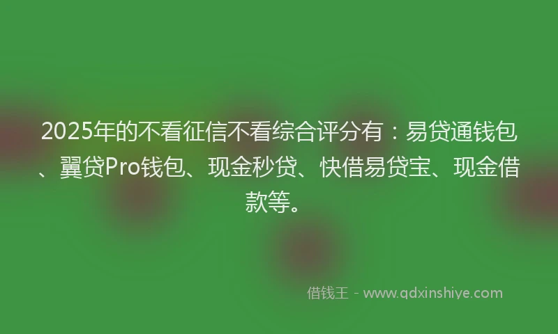 2025年的不看征信不看综合评分有：易贷通钱包、翼贷Pro钱包、现金秒贷、快借易贷宝、现金借款等。