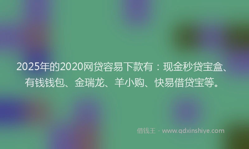 2025年的2020网贷容易下款有：现金秒贷宝盒、有钱钱包、金瑞龙、羊小购、快易借贷宝等。