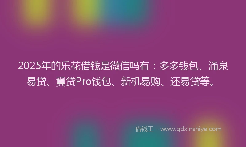 2025年的乐花借钱是微信吗有：多多钱包、涌泉易贷、翼贷Pro钱包、新机易购、还易贷等。