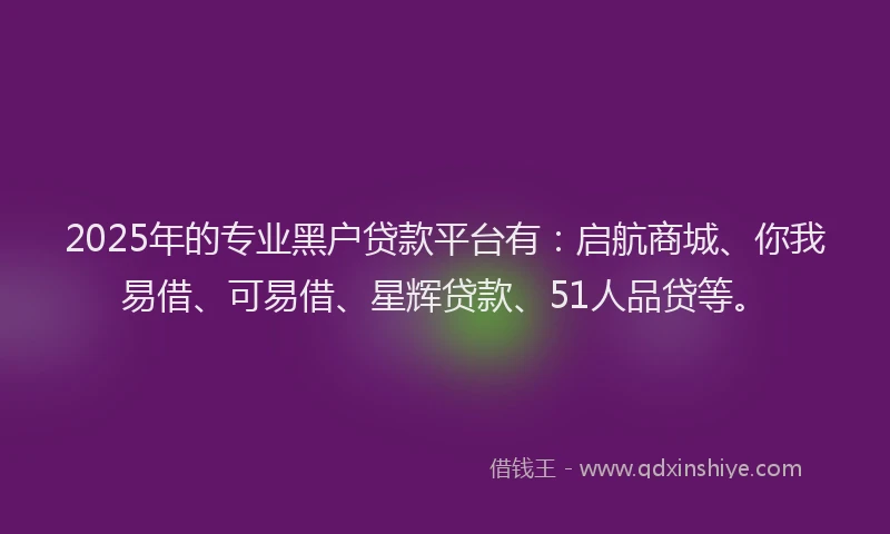 2025年的专业黑户贷款平台有：启航商城、你我易借、可易借、星辉贷款、51人品贷等。