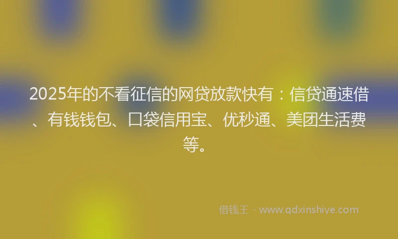 2025年的不看征信的网贷放款快有：信贷通速借、有钱钱包、口袋信用宝、优秒通、美团生活费等。