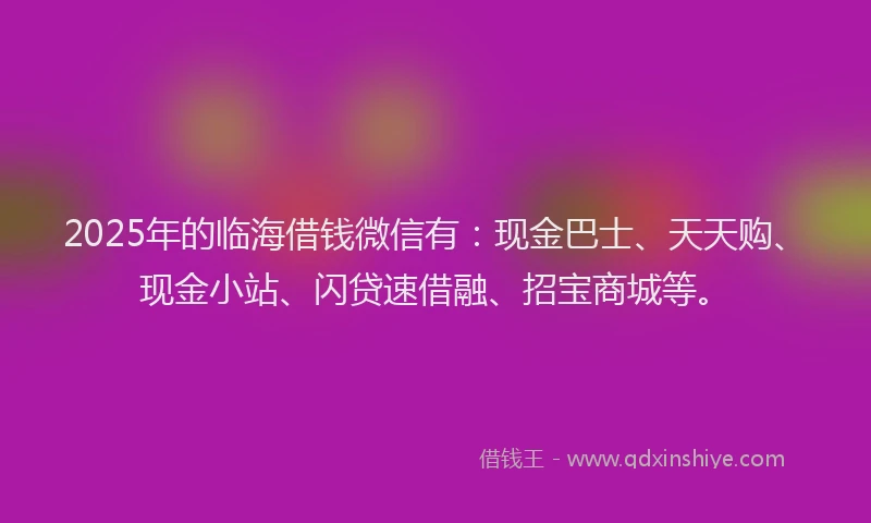 2025年的临海借钱微信有：现金巴士、天天购、现金小站、闪贷速借融、招宝商城等。